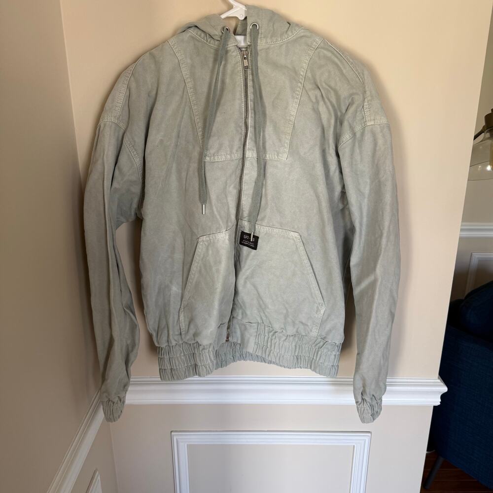 Urban Outfitters BDG Sage Green Heavyweight Canvas Zip-Up Bomber Jacket Winter - Picture 3 of 13
